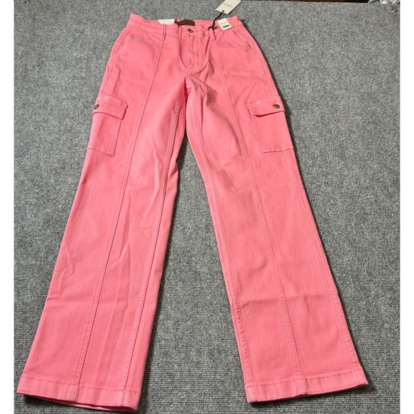 Judy Blue Cargo Jeans Womens 5/27 Pink High Waist Wide Leg NEW JB88837